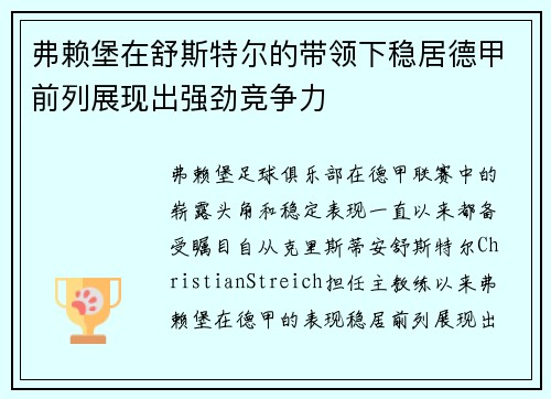 弗赖堡在舒斯特尔的带领下稳居德甲前列展现出强劲竞争力